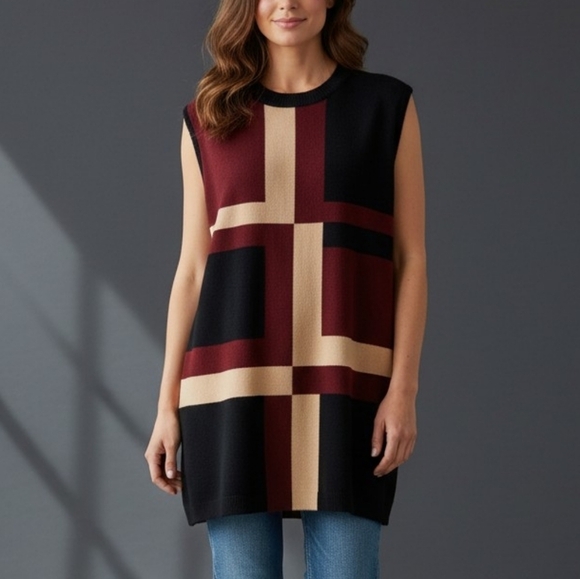 Alfani Sweaters - Vtg ALFANI Retro Space Age Mod Colorblock Sleeveless Sweater Size XL